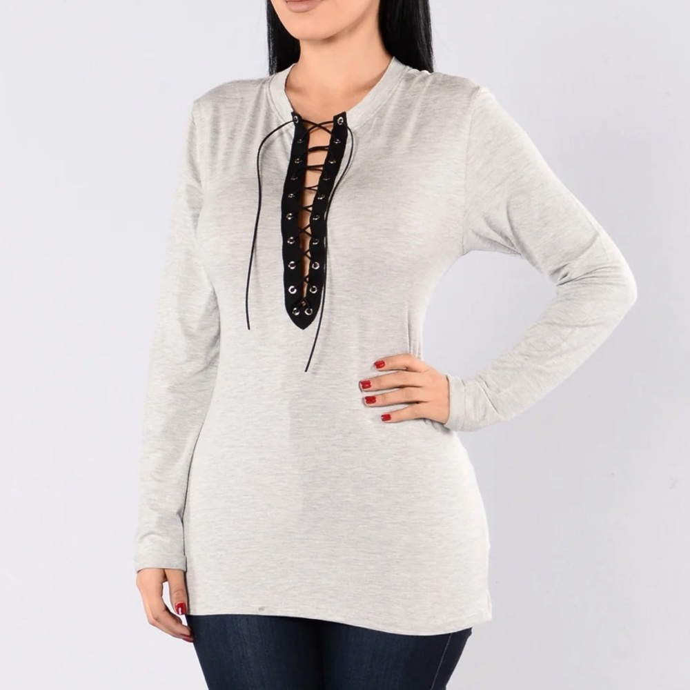 Heather Grey Lace Up Top